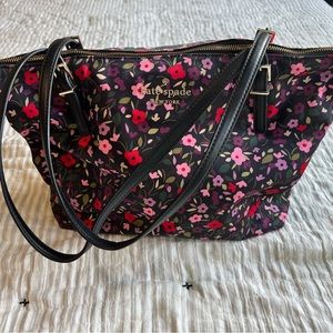 Kate Spade Black Floral Zip Top Tote